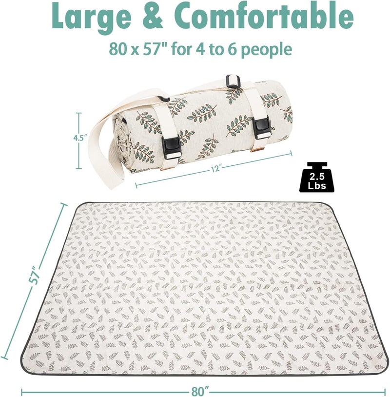 WILLOW WEAVE Beach Mat Sand Free Washable, Waterproof Camping Emergency Blankets | Picnic Baskets Accessories with Waterproof Backing and Shoulder Strap - Leaf - Image 2